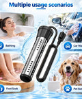 Portable Water Heater For Buckets And Tubs Featuring A Beefy 2000 Watt Immersion Design, showing multiple usage scenarios like bathing and pet washing.