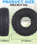 Beefy Heavy Duty 4.10/3.50-4 Tire And Inner Tube Set With Bent Valve Stem, showing product size and tread details.