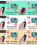 Diagram of DC 12V 24V 30V Universal Wireless Remote Relay Switch Kit with RF Receiver Board and Transmitter Key Fobs