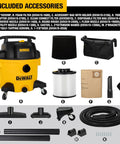 9 Gallon Wet Dry Shop Vacuum With 5 Peak HP Motor, Poly Can, Rubberized Casters, 10 Foot Cord, And 3 In 1 Multi Function with accessories