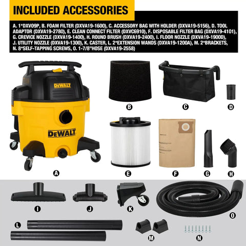 9 Gallon Wet Dry Shop Vacuum With 5 Peak HP Motor, Poly Can, Rubberized Casters, 10 Foot Cord, And 3 In 1 Multi Function with accessories