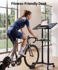On Wheels Portable Standing Laptop Desk With Height Adjustable Sit Stand 0 To 40 Degree Tilt Rolling Cart With Storage Tray