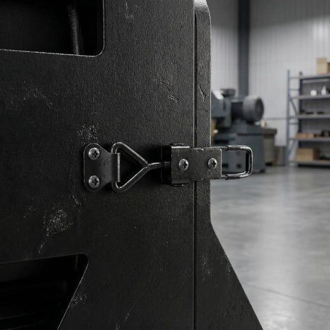 Close-up of black metal latch from 12 Pack Beefy Heavy Duty Toggle Latch Clamps With 220Lbs Capacity Adjustable Black Metal Pull Latch.