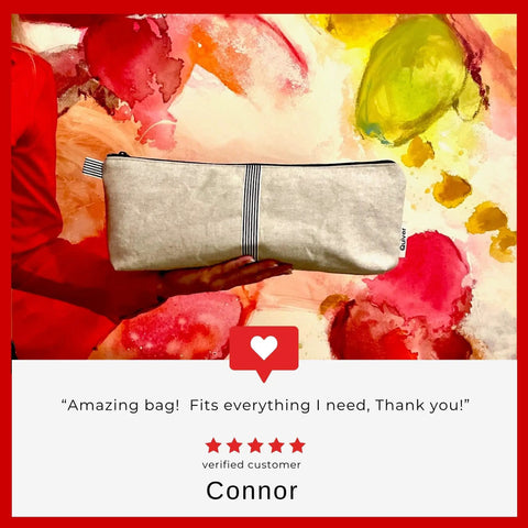 The Original Wand Pouch Storage Case fits most full size wand massagers held in hand, red abstract background