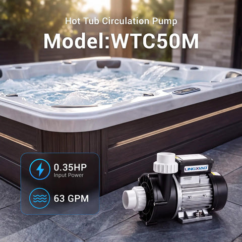 Top Rated Hot Tub Circulation Pump Runs Like A Champ With Smooth Sixty Three Gpm Flow And Solid 230V Power For Dependable Spa Maintenance Straight Up Upgrade For Any Backyard Setup Now, model WTC50M