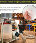 Clear Plastic Dust Collector Bags For 70 And 35 Gallon Systems in woodworking shop, fits Harbor Freight, Central Machinery.
