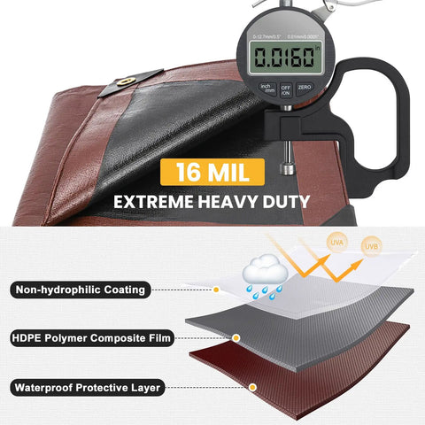 Heavy Duty 16 Mil 10x20 Foot Waterproof Poly Tarp With Brass Grommets And Reinforced Edges Built Tough UV Resistant