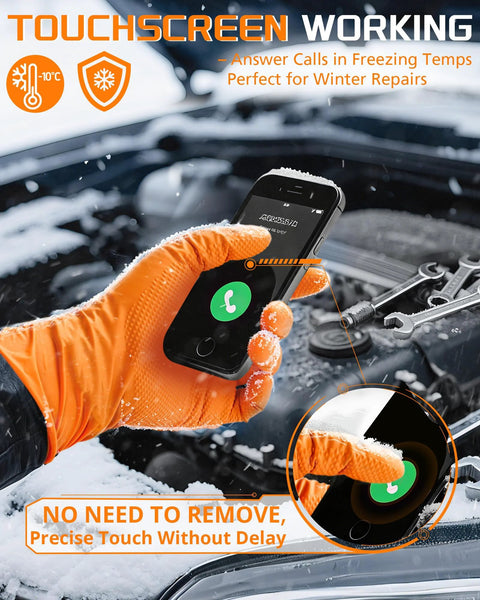 Orange nitrile gloves, 9 mil heavy-duty with raised diamond texture grip for work and cooking, XL
