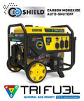 Tri Fuel Portable Generator With Electric Start And CO Shield, Runs On Gas Propane Or Natural Gas, 8125 Watt, 389cc Engine