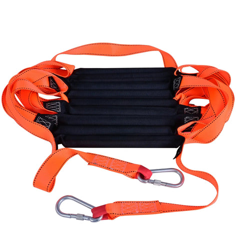 Emergency Fire Escape Rope Ladder for Home Windows and Balconies, Quick Deploy 9.8 Ft to 49 Ft, compact orange and black design.