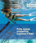 Diver using Carbon Fiber Pole Spear 7 Foot Travel 3-Piece With Single Flopper Tip Black for Spearfishing and Diving underwater.