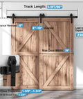 Single Track Bypass Sliding Barn Door Hardware Kit For Double Doors With Low Ceiling Clearance, Flat Track Roller System