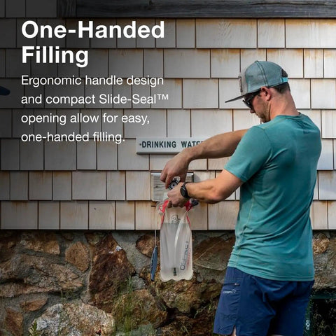 Man filling 3L Hydration Reservoir For Backpacks With Bite Valve, BPA Free Leakproof Hydration Bladder, QuickConnect And Slide Seal