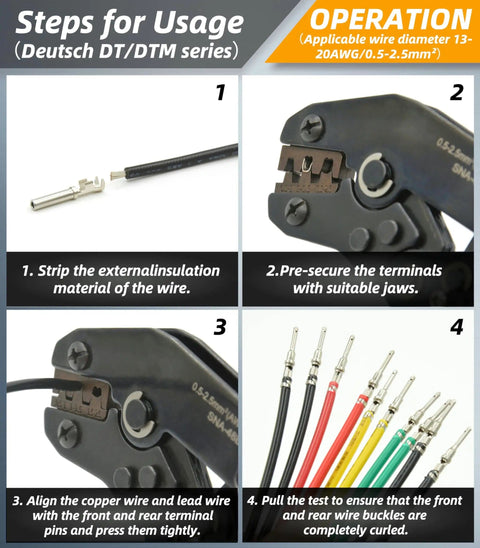Pro Grade DT Connector Kit With Crimper And Terminal Removal Tools For IP68 Waterproof 2 3 4 6 8 12 Pin instructions