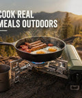Portable Butane Gas Stove For Camping And Outdoor Cooking Lightweight Compact Single Burner With Durable Carrying Bag Ideal For Travel Backpacking Picnics Backyard Barbecue Indoor Use And Emergency Prep with food.