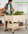 Mobile Raised Garden Bed On Wheels With Locking Casters 48 By 24 By 32 Inch Elevated Planter With Storage Shelf Natural Wood