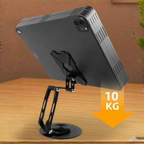 Built Different All Metal Cell Phone Stand 360 Degree Rotatable Height Adjustable with sturdy base and tablet support.