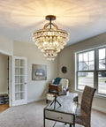 5 Light Crystal Chandelier Ceiling Light Fixture Semi Flush Mount Black Finish, E12 Indoor Lighting in a modern room