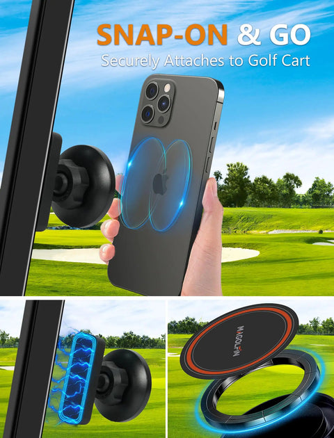 2 Pack Magnetic Golf Cart Phone Holder N52 Super Strong Magnets grip tight with snap secure mount for EZGO Club Car.