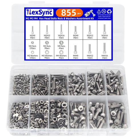 855 Piece Stainless Steel Machine Screws Nuts And Bolts Assortment Kit With Case For DIY Projects M2 M3 M4 Socket Head Cap Screws Washers And Nuts 304 Stainless Steel Rust Resistant Hardware Built For Quick Easy Builds