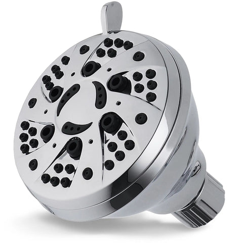 Six Setting Chrome Shower Head With 2.5 GPM Flow Delivers Beast Mode Power Even On Low Water Pressure, spiral design close-up
