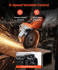 Badass Hustle Ready 4.5 Inch Angle Grinder 1400W High Amp Electric Motor demonstrating 6-speed variable control for metal cutting.