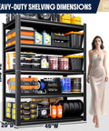 Front view of Beefy Five Tier Heavy Duty Metal Garage Shelving Unit With Adjustable Shelves For Garage Storage