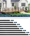 Straight Up Premium Stainless Steel Black Handrail for Modern Deck Cable Railing System showing available sizes 4FT to 10FT