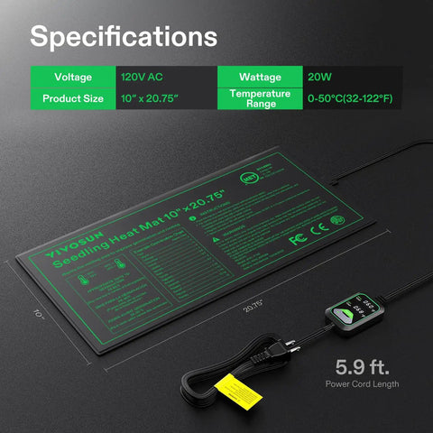 Seedling Heat Mat With Built In Temperature Controller For Germination, Hydroponics, Breeding, And Greenhouses, Waterproof Plant Heating Pad, UL And MET Certified, Durable PVC And PET Film, Far Infrared Heating Tech