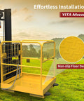YITAMOTOR forklift safety cage, 36x36, yellow, 1200 lb capacity, installed on forklift.