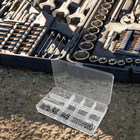 Stainless Steel Socket Head Cap Screw Assortment Kit 400 Piece With Cone Point Self Tapping Screws open on ground
