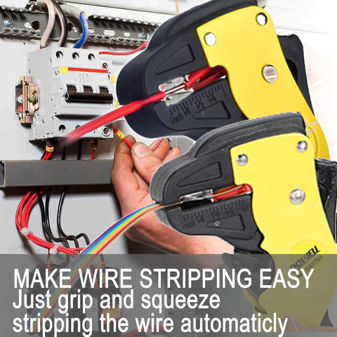 Wire Stripping Tool For 14-24 AWG Cables, Automatic Stripping Pliers For Speaker Wire And Flat Ribbon Cable in use