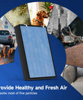 Replacement Filter Set for HSP002 Air Cleaner Purifier 2.0 showing filter with pollution sources and clean air panel