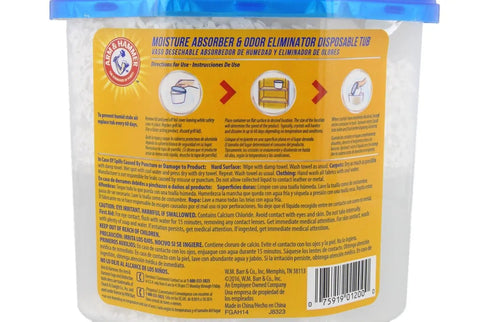 Moisture Absorber And Odor Eliminator Tub 14oz Two Pack For Closets And Laundry Rooms packaging with instructions and barcode