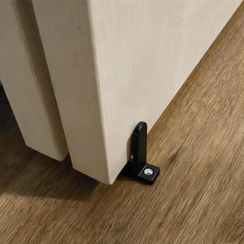 4 Pack Sliding Closet Door Floor Guides With Screws Black ABS Bottom Guides Fit For One And Three Eighths Inch Thick Doors installed