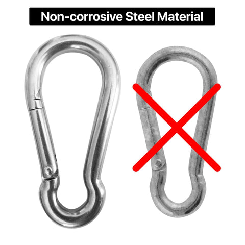 Heavy Duty 316 Stainless Steel Carabiners 3 Inch Spring Snap Hooks For Gym And Outdoor Use showing non-corrosive steel option