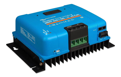 SmartSolar MPPT Charge Controller With VE.Can, 250V, 100 Amp, 12/24/36/48V Solar Battery Charger in blue casing
