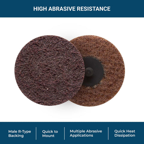 Benchmark Abrasives 3-inch nylon surface conditioning sanding discs; quick-change, two purple and brown discs shown
