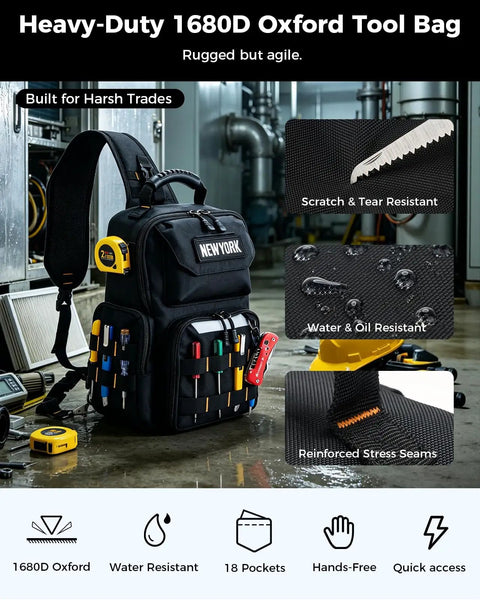 Heavy Duty Electrician Tool Chest Bag With Adjustable Padded Three Point Harness Keeps Your Gear Locked Tight On Ladders Versatile Hvac Chest Pack For Hands Free Trade Hustle