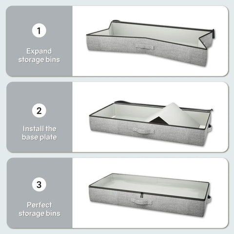 2 Pack Slick Under Bed Storage Containers Grey Low Profile Clothes Bins Collapsible Space Savers Heavy Duty Bedroom Organization No Sweat Setup For Compact Home Spaces
