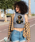 Woman wearing a top with 'Making Moves' Black Girl heat transfer vinyl decal outdoors, DTF Transfers Ready To Press 20 Pack Dope Iron On Patches For Tees And More Black Girl Heat Transfer Vinyl Decals For Clothes Bag Pillow DIY Decor And Accessories