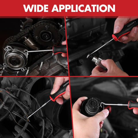 7 Piece Hook And Pick Set With Long And Mini Precision Picks 4 Small Hooks And 3 Large Hooks Carbon Steel Tools Includes Grab And Go Storage Bag For Easy Transport And Quick Access. used on engine parts and tight spaces