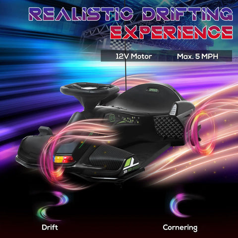 12V Electric Kids Go Kart Drift Car With Slow Start Music And Colorful Lights Outdoor Ride On Toy For Ages 8 To 12 Two Speed