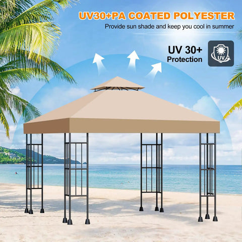 Durable 10x10 Canopy Replacement Top Cover With Double Layer Vented Sunshade, Waterproof And UV Resistant, on beach setting
