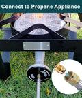 GASPRO propane regulator with 12 ft braided hose installed on an outdoor forge stand.