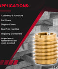 Knife Threaded Inserts For Hardwood Woodworking Brass 1/4-20 Internal Threads 0.500 Inch Length Pack Of 25 Heavy Duty Grip