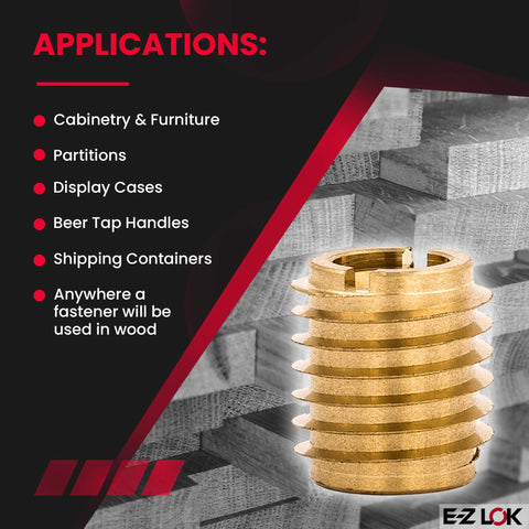Knife Threaded Inserts For Hardwood Woodworking Brass 1/4-20 Internal Threads 0.500 Inch Length Pack Of 25 Heavy Duty Grip