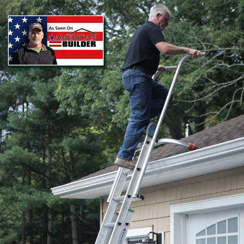 Extension Ladder Standoff Stabilizer Featuring Walk Through Safety Rails For Legit Fall Protection And Hella Smooth Footing On Uneven Sides Or Nasty Rooftop Edges