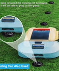 Robotic lawn mower with base anchored in grass for safe operation