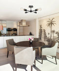 Vane Four Light Matte Black Flush Mount Ceiling Light With Open Socket Sputnik Style in modern dining room.